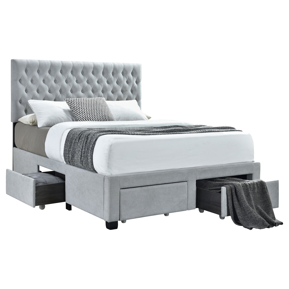 Furniture City Houma - Coaster - Soledad Upholstered Queen Storage Panel Bed Light Grey - 305878Q
