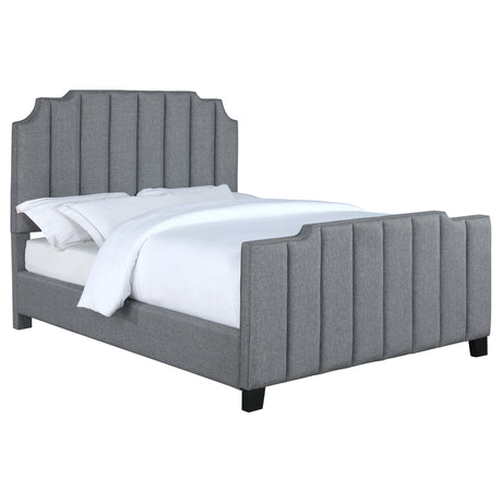 Furniture City Houma - Coaster - Fiona Upholstered Eastern King Panel Bed Light Grey - 306029KE