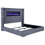 Furniture City Houma - Coaster - Tisdall Upholstered Eastern King Flame Visualizer Bed Grey - 306030KE