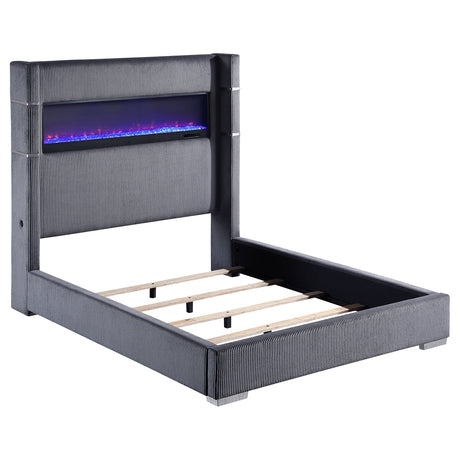 Furniture City Houma - Coaster - Tisdall Upholstered Queen Flame Visualizer Bed Grey - 306030Q