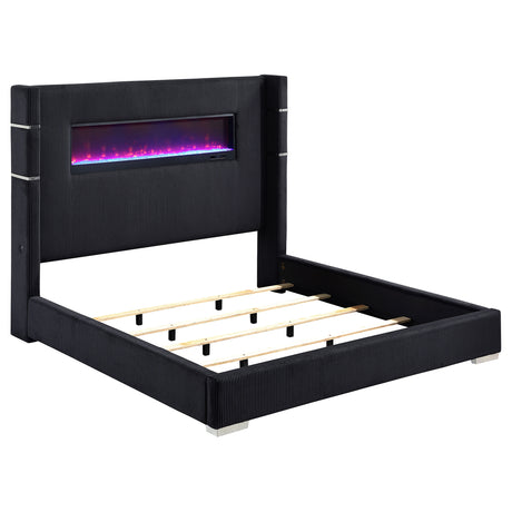 Furniture City Houma - Coaster - Tisdall Upholstered Queen Flame Visualizer Bed Black - 306031Q