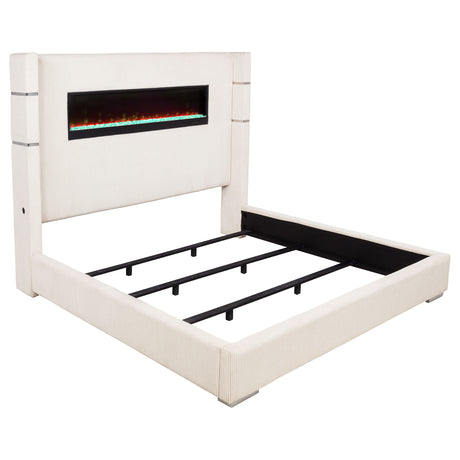Furniture City Houma - Coaster - Tisdall Upholstered Eastern King Flame Visualizer Bed Cream - 306032KE
