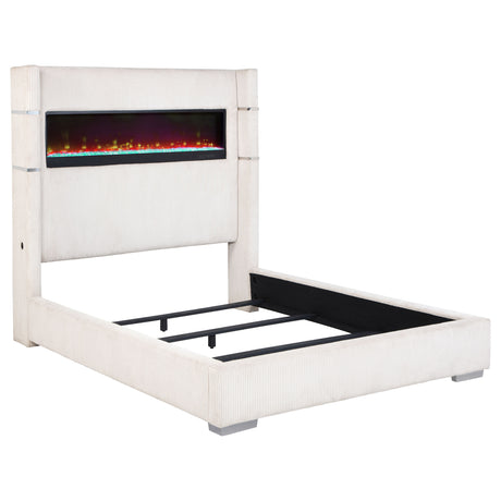 Furniture City Houma - Coaster - Tisdall Upholstered Queen Flame Visualizer Bed Cream - 306032Q