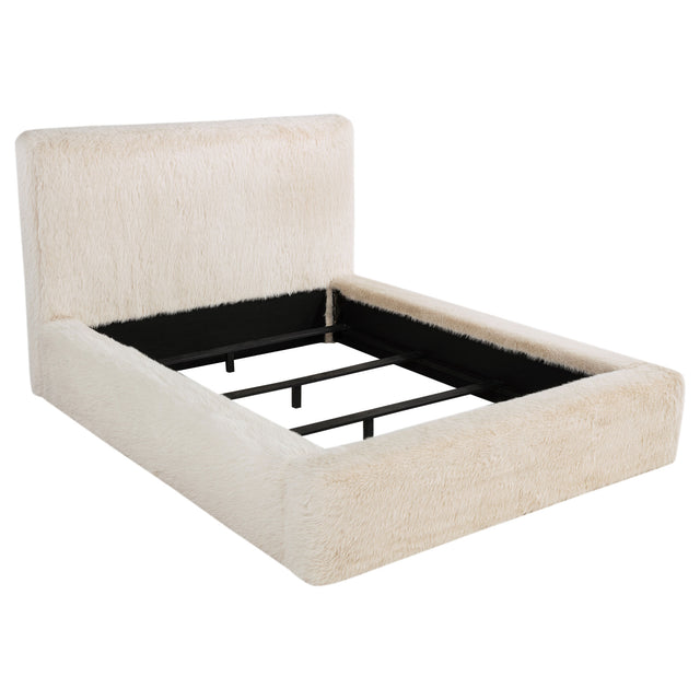 Furniture City Houma - Coaster - Rebecca Faux Fur Upholstered Queen Bed Cream - 306141Q