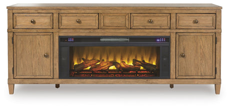 Sharlance - 81" TV Stand With Electric Infrared Fireplace Insert - Light Brown