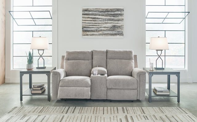 Furniture City Houma - Ashley Furniture - Barnsana Power Reclining Loveseat with Console - DBL REC PWR Loveseat w/Console / Ash - 3320196