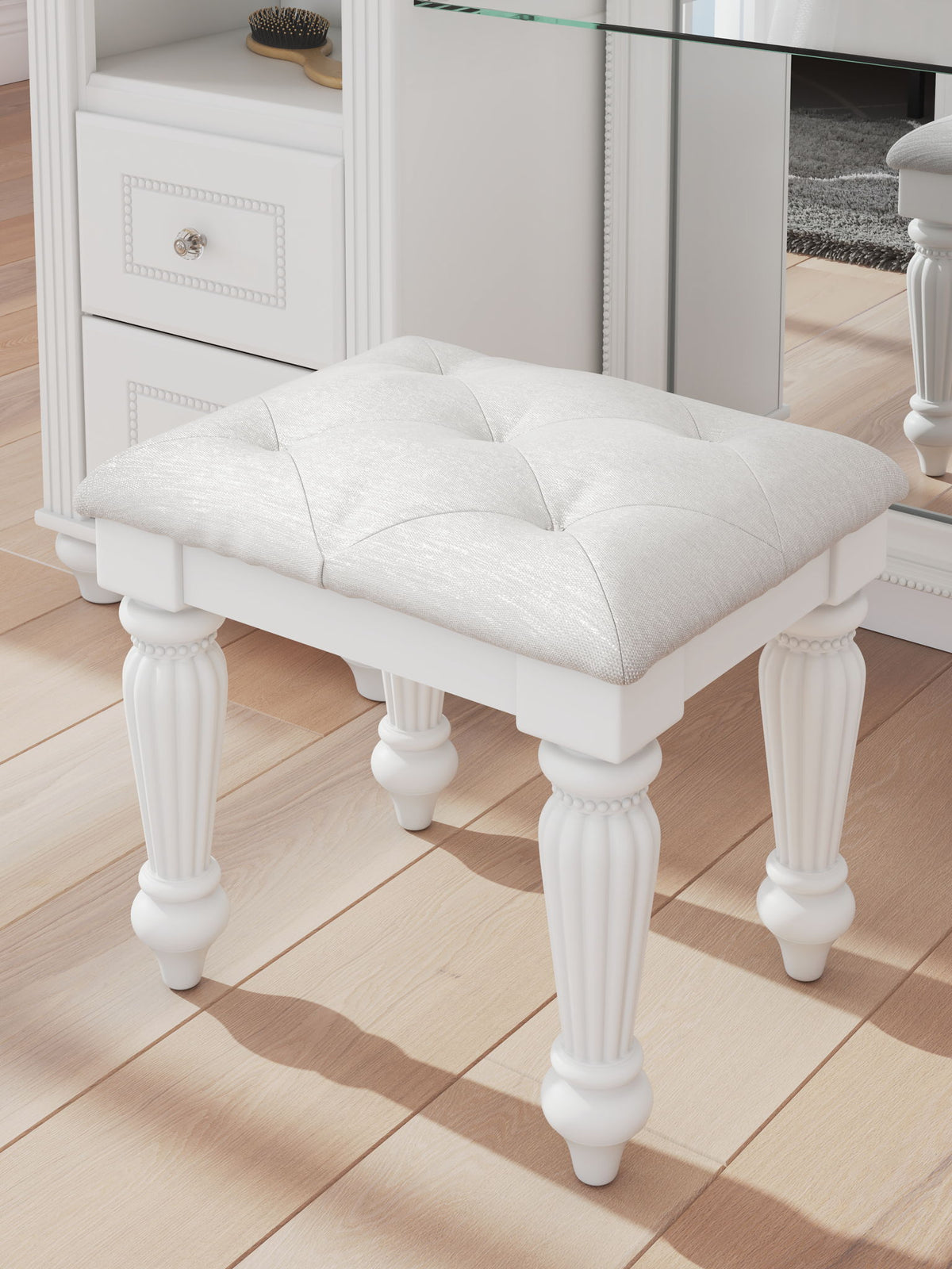 Kozlani - Vanity Upholstered Stool - White