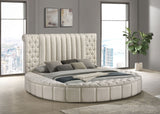 Furniture City Houma - Coaster - Sonya Upholstered Eastern King Round Storage Bed Ivory - 360111KE