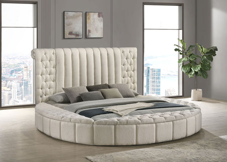 Furniture City Houma - Coaster - Sonya Upholstered Eastern King Round Storage Bed Ivory - 360111KE
