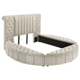 Furniture City Houma - Coaster - Sonya Upholstered Queen Round Storage Bed Ivory - 360111Q