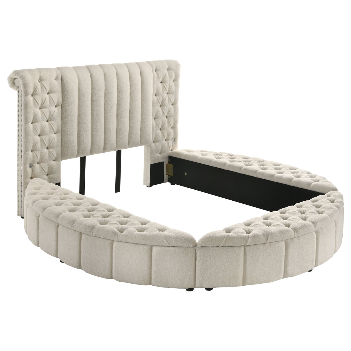 Furniture City Houma - Coaster - Sonya Upholstered Queen Round Storage Bed Ivory - 360111Q