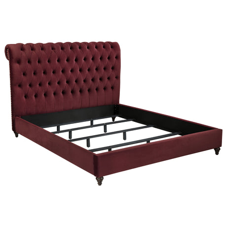 Furniture City Houma - Coaster - Devon 57-inch Upholstered Eastern King Panel Bed Wine Red - 360341KE