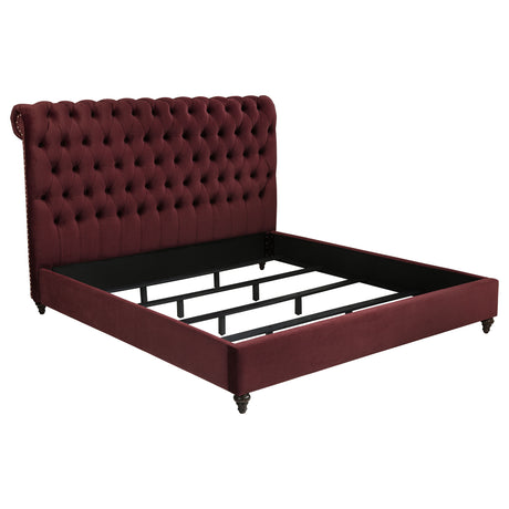 Furniture City Houma - Coaster - Devon 57-inch Upholstered California King Panel Bed Wine Red - 360341KW