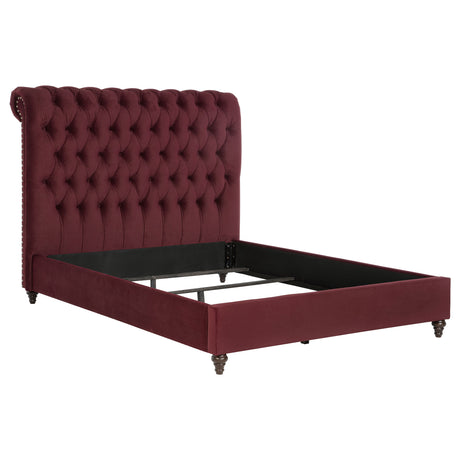 Furniture City Houma - Coaster - Devon 57-inch Upholstered Queen Panel Bed Wine Red - 360341Q