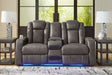 Furniture City Houma - Ashley Furniture - Fyne-Dyme Power Reclining Loveseat with Console - PWR REC Loveseat/CON/ADJ HDRST / Shadow - 3660218