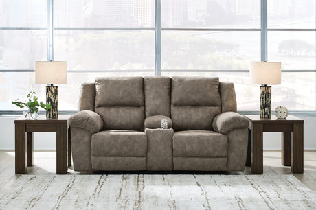 Furniture City Houma - Ashley Furniture - Laresview Reclining Loveseat with Console - DBL Rec Loveseat w/Console / Fossil - 3720394