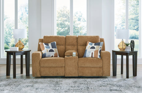 Furniture City Houma - Ashley Furniture - Kanlow Reclining Loveseat with Console - DBL Rec Loveseat w/Console / Honey - 3860594