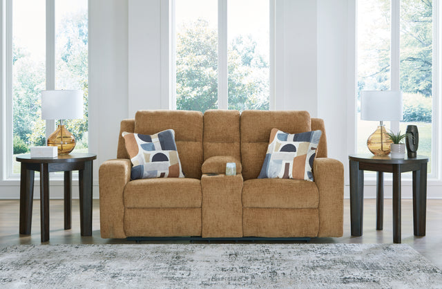 Furniture City Houma - Ashley Furniture - Kanlow Reclining Loveseat with Console - DBL Rec Loveseat w/Console / Honey - 3860594