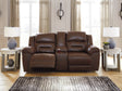 Furniture City Houma - Ashley Furniture - Stoneland Power Reclining Loveseat with Console - DBL REC PWR Loveseat w/Console / Chocolate - 3990496