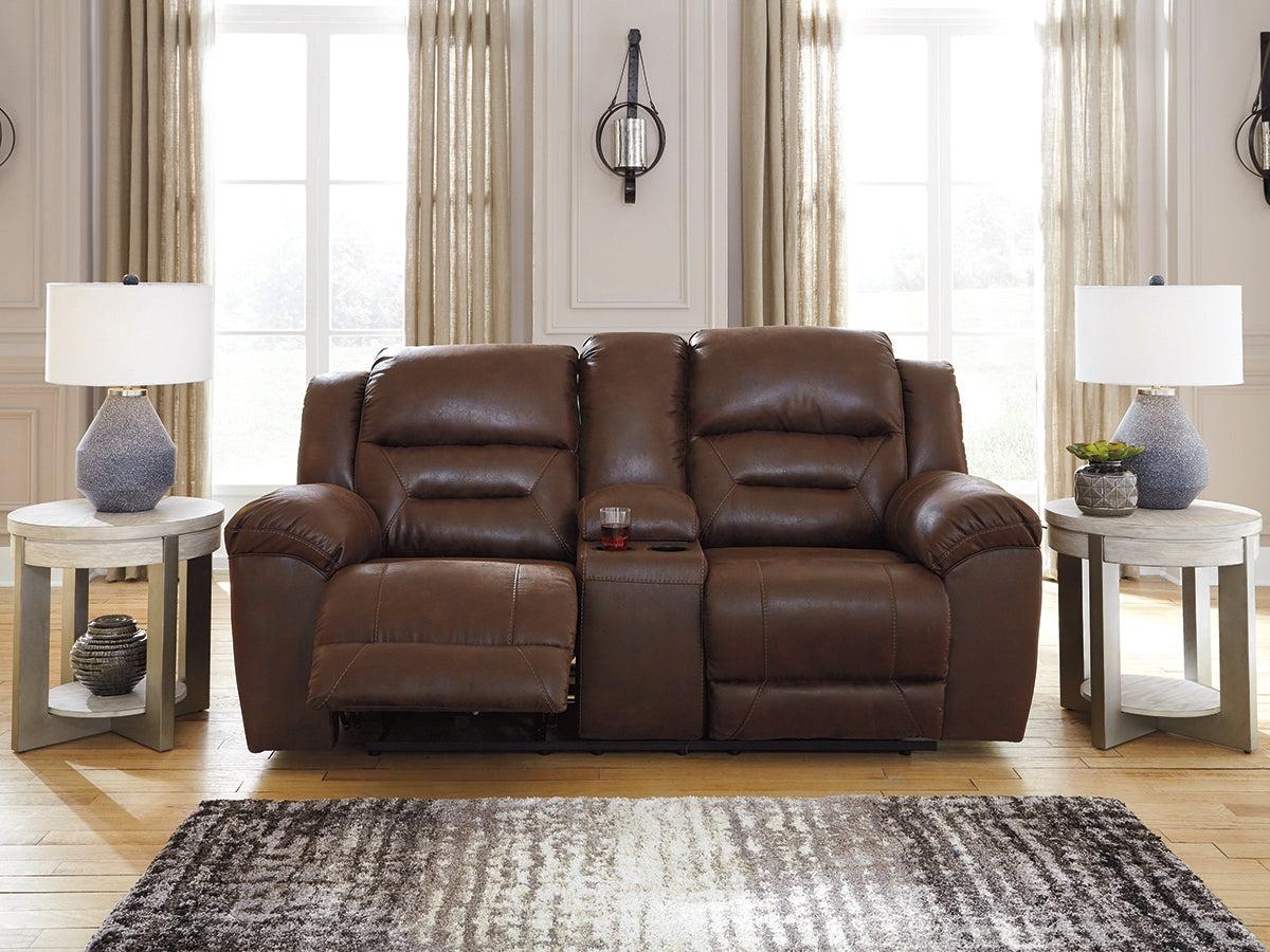 Furniture City Houma - Ashley Furniture - Stoneland Power Reclining Loveseat with Console - DBL REC PWR Loveseat w/Console / Chocolate - 3990496