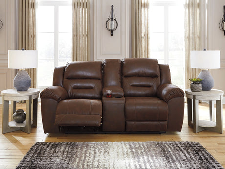 Furniture City Houma - Ashley Furniture - Stoneland Power Reclining Loveseat with Console - DBL REC PWR Loveseat w/Console / Chocolate - 3990496