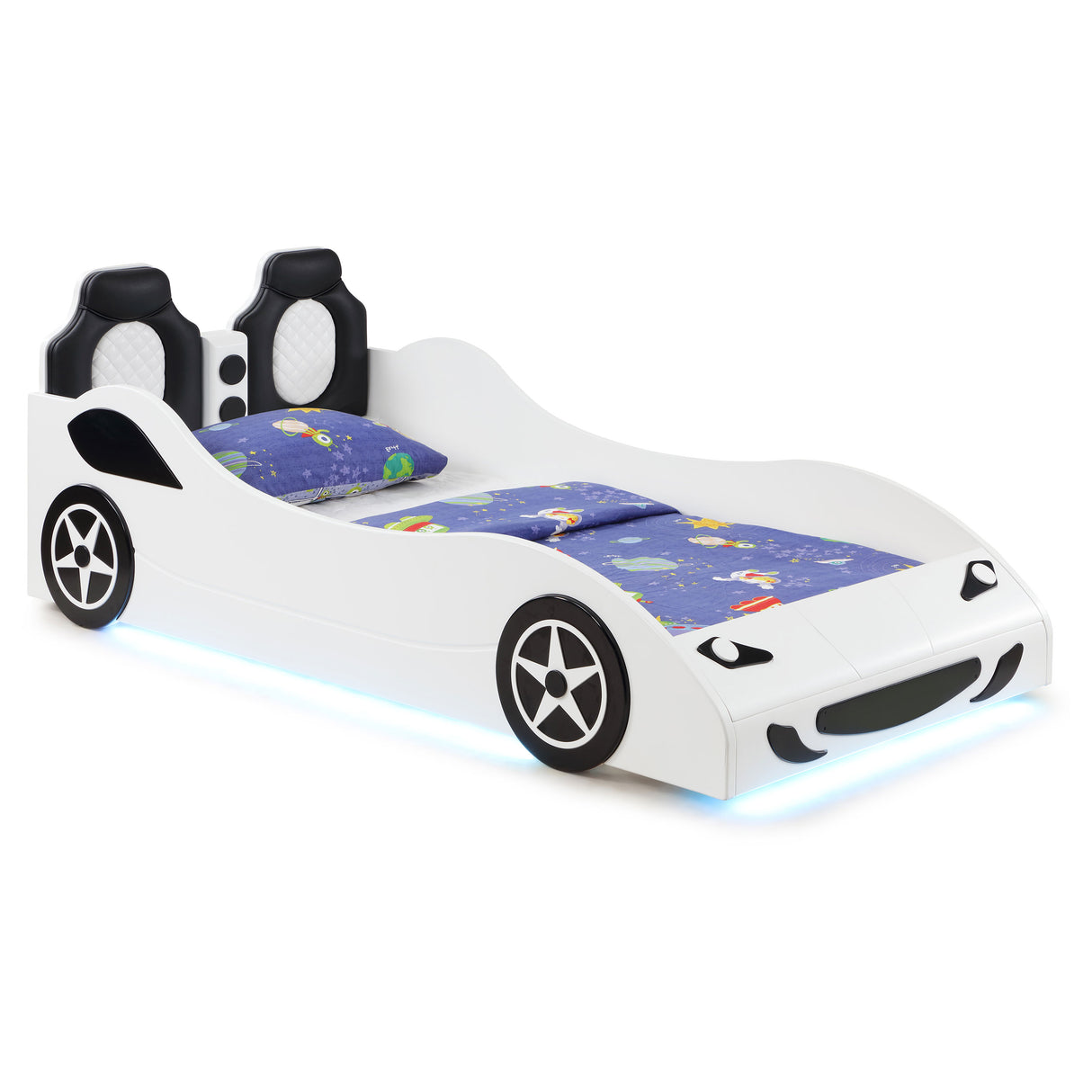 Furniture City Houma - Coaster - Cruiser Wood Twin LED Race Car Bed and 7-inch Mattress White - 400477-SM