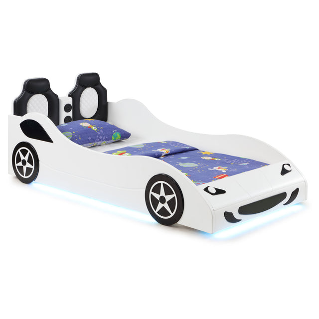 Furniture City Houma - Coaster - Cruiser Wood Twin LED Race Car Bed and 7-inch Mattress White - 400477-SM