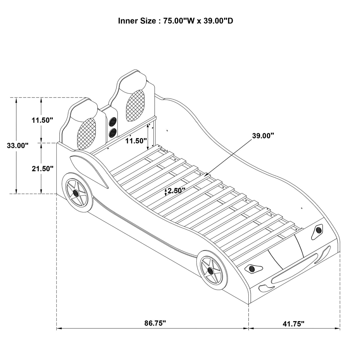 Cruiser Wood Twin LED Race Car Bed and 7-inch Mattress Blue