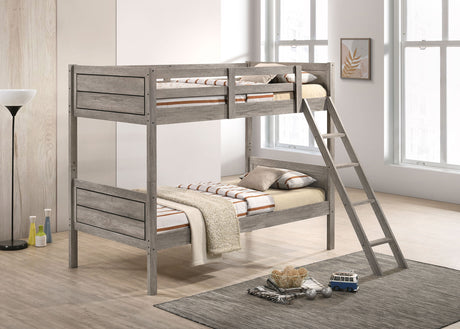 Furniture City Houma - Coaster - Ryder Wood Twin Over Twin Bunk Bed with Mattress Weathered Taupe - 400818-SM