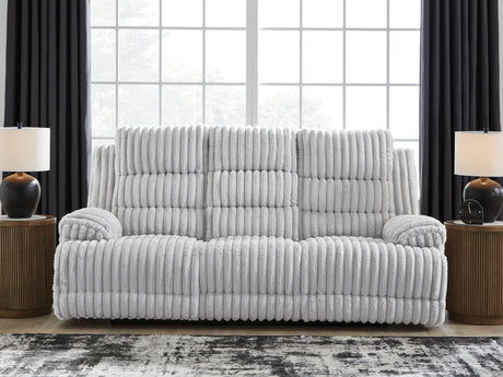 Furniture City Houma - Ashley Furniture - Rhines Falls Power Reclining Sofa with Drop Down Table - REC PWR Sofa w/Drop Down Table / Alloy - PC4280499