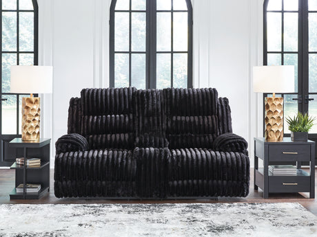 Furniture City Houma - Ashley Furniture - Rhine Falls Reclining Loveseat with Console - DBL REC PWR Loveseat w/Console / Onyx - PC4280596