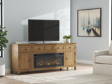 Sharlance - 81" TV Stand With Electric Infrared Fireplace Insert - Light Brown