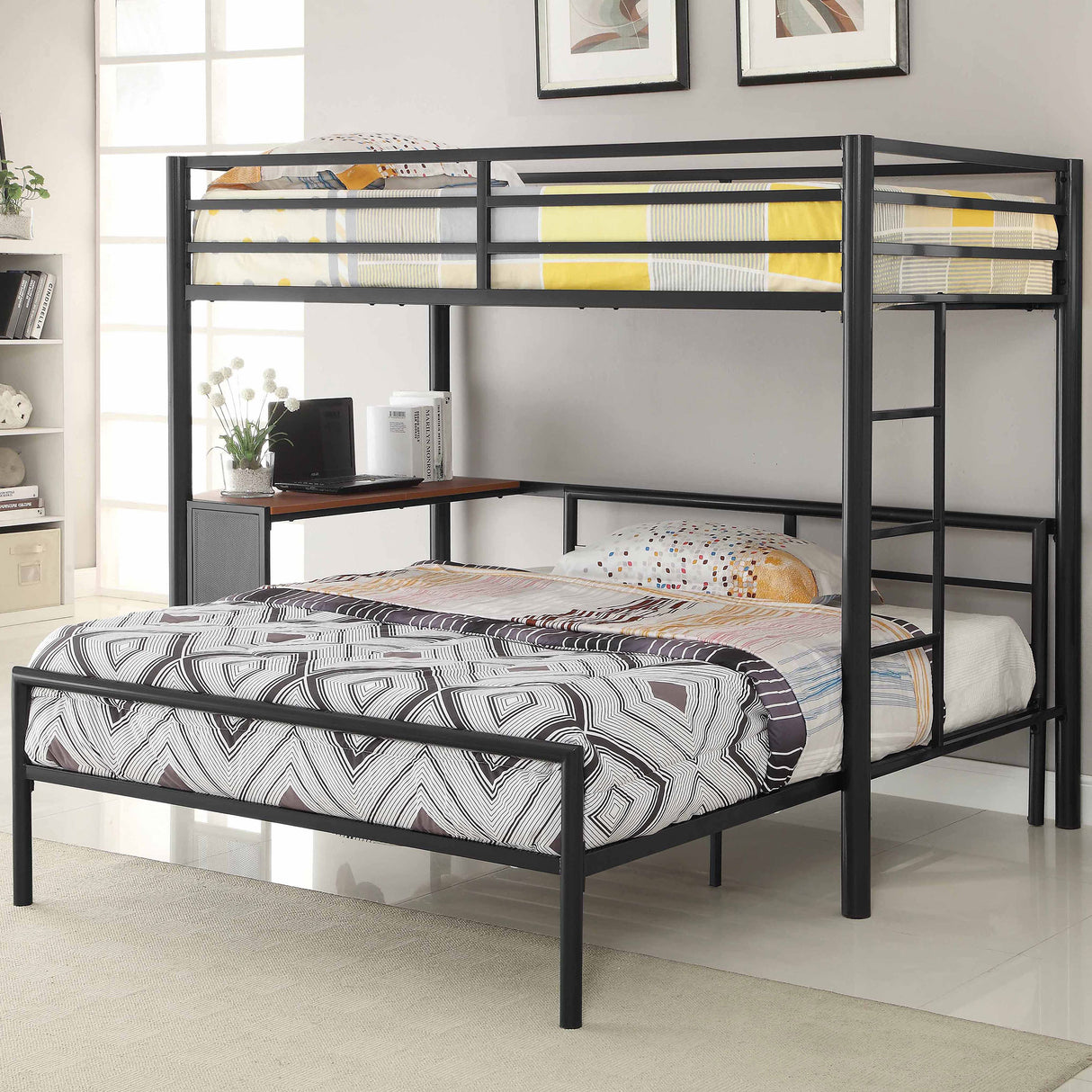Furniture City Houma - Coaster - Fisher Twin Over Full Workstation Loft Bed Set Gunmetal - 460229-S2F