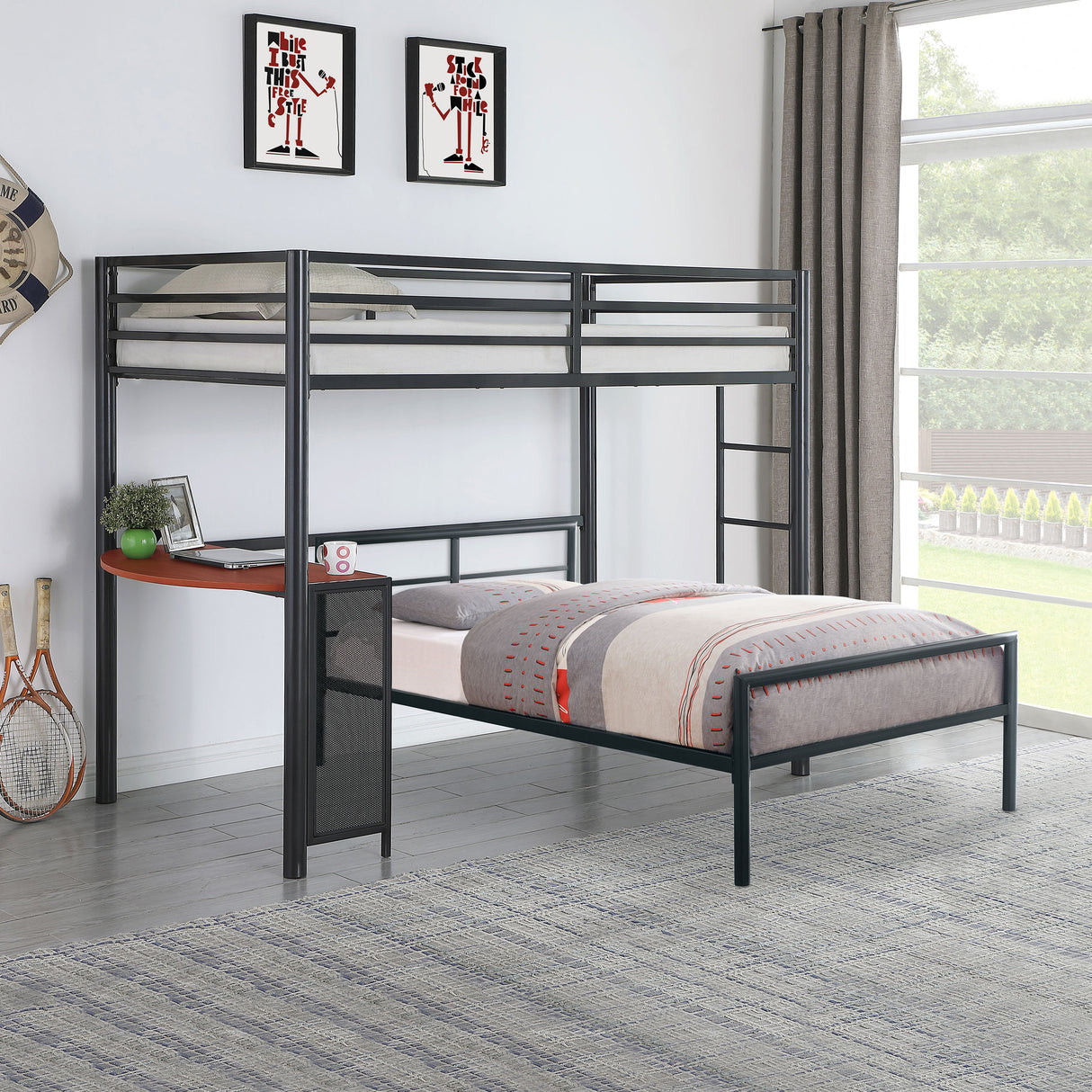 Furniture City Houma - Coaster - Fisher Twin Over Twin Workstation Loft Bed Set Gunmetal - 460229-S2T