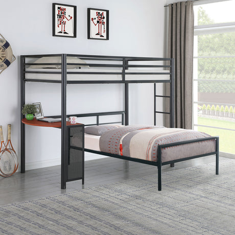 Furniture City Houma - Coaster - Fisher Twin Over Twin Workstation Loft Bed Set Gunmetal - 460229-S2T