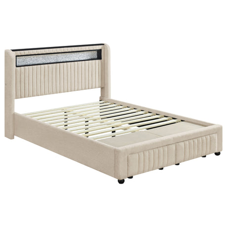 Furniture City Houma - Coaster - Madison Upholstered LED Full Storage Platform Bed Cream - 460550F