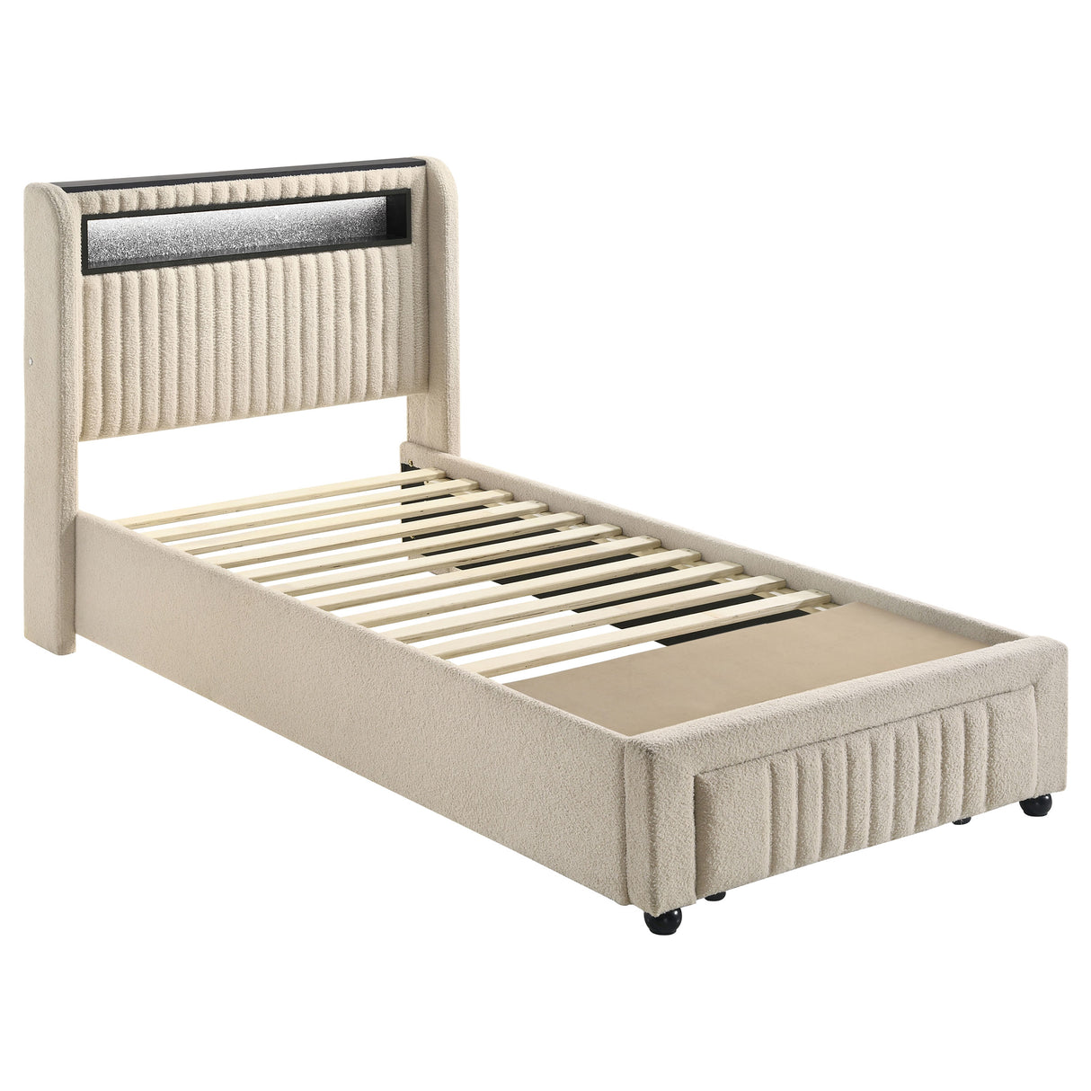 Furniture City Houma - Coaster - Madison Upholstered LED Twin Storage Platform Bed Cream - 460550T