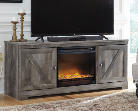 Wynnlow - 63" TV Stand With Glass/Stone Fireplace Insert - Gray