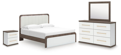 Kendanport - 4 Pc. - King Platform Bed, Dresser, Mirror And Nightstand - Brown / White