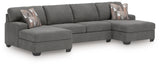 Furniture City Houma - Ashley Furniture - Newellen Sectional - RAF 3-Piece Sectional with Double Chaise / Greystone - 48405S3