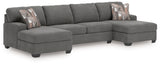 Furniture City Houma - Ashley Furniture - Newellen Sectional - RAF 3-Piece Sleeper Sectional with Double Chaise / Greystone - 48405S7