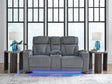 Furniture City Houma - Ashley Furniture - Studio Cave Power Reclining Loveseat with Console - PWR REC Loveseat/CON/ADJ HDRST / Steel - PC4980218