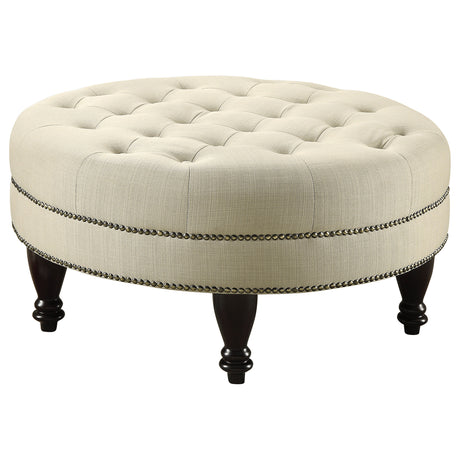 Furniture City Houma - Coaster - Elchin Round Upholstered Tufted Ottoman Oatmeal - 500018
