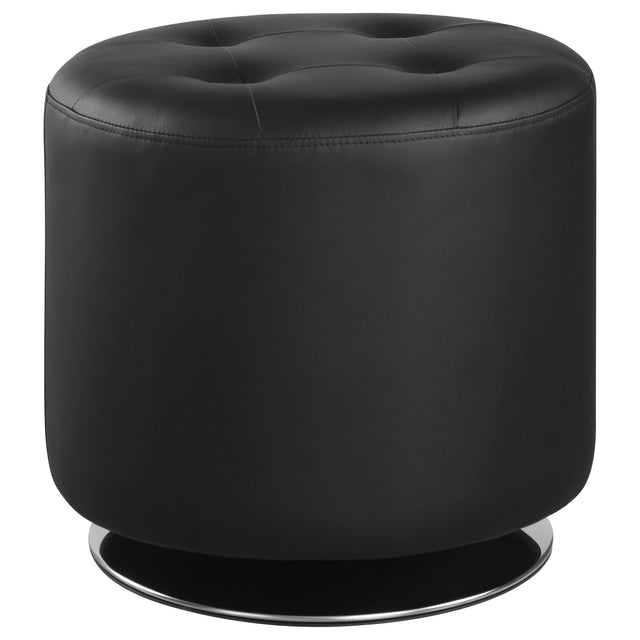 Furniture City Houma - Coaster - Bowman Round Upholstered Tufted Swivel Ottoman Black - 500556