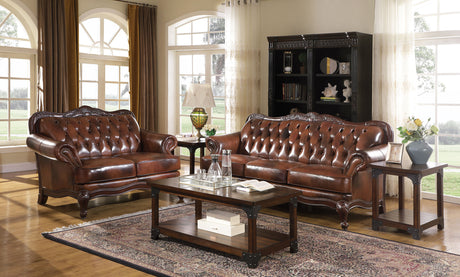 Furniture City Houma - Coaster - Victoria 2-piece Full Leather Upholstered Sofa Set Brown - 500681-S2