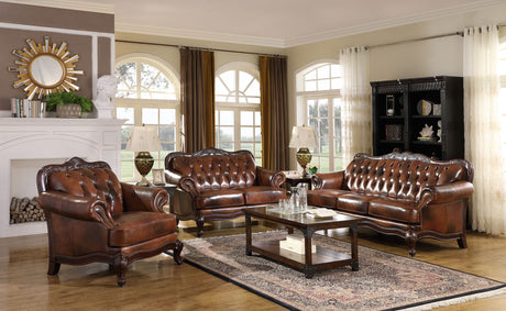 Furniture City Houma - Coaster - Victoria 3-piece Full Leather Upholstered Sofa Set Brown - 500681-S3