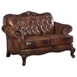 Furniture City Houma - Coaster - Victoria Full Leather Upholstered Rolled Arm Loveseat Brown - 500682