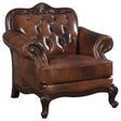 Furniture City Houma - Coaster - Victoria Full Leather Upholstered Rolled Arm Chair Brown - 500683