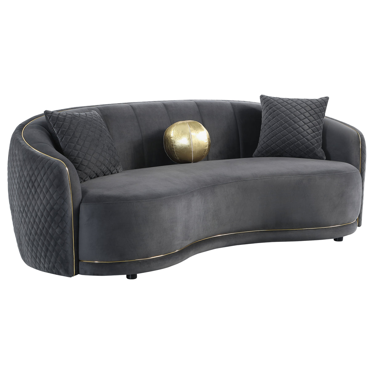 Furniture City Houma - Coaster - Brookside Velvet Upholstered Curved Sofa Dark Grey - 504844