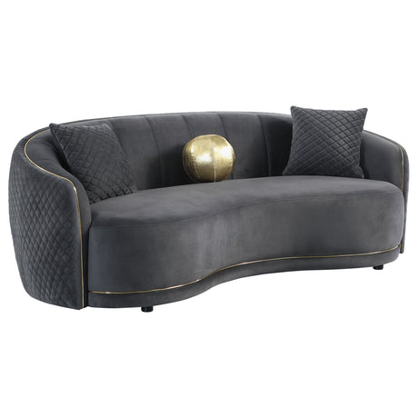 Furniture City Houma - Coaster - Brookside Velvet Upholstered Curved Sofa Dark Grey - 504844
